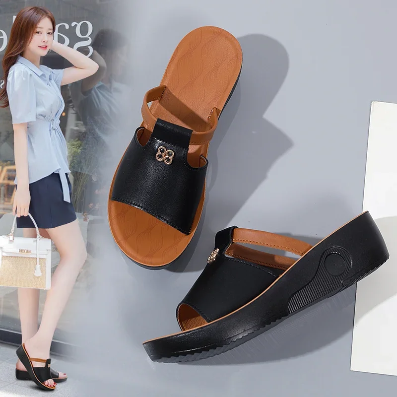 

Premium Orthopedic Open Toe Vintage Anti-slip Leather Casual Female Platform Retro Shoes 2025 Summer Women Wedge Sandals