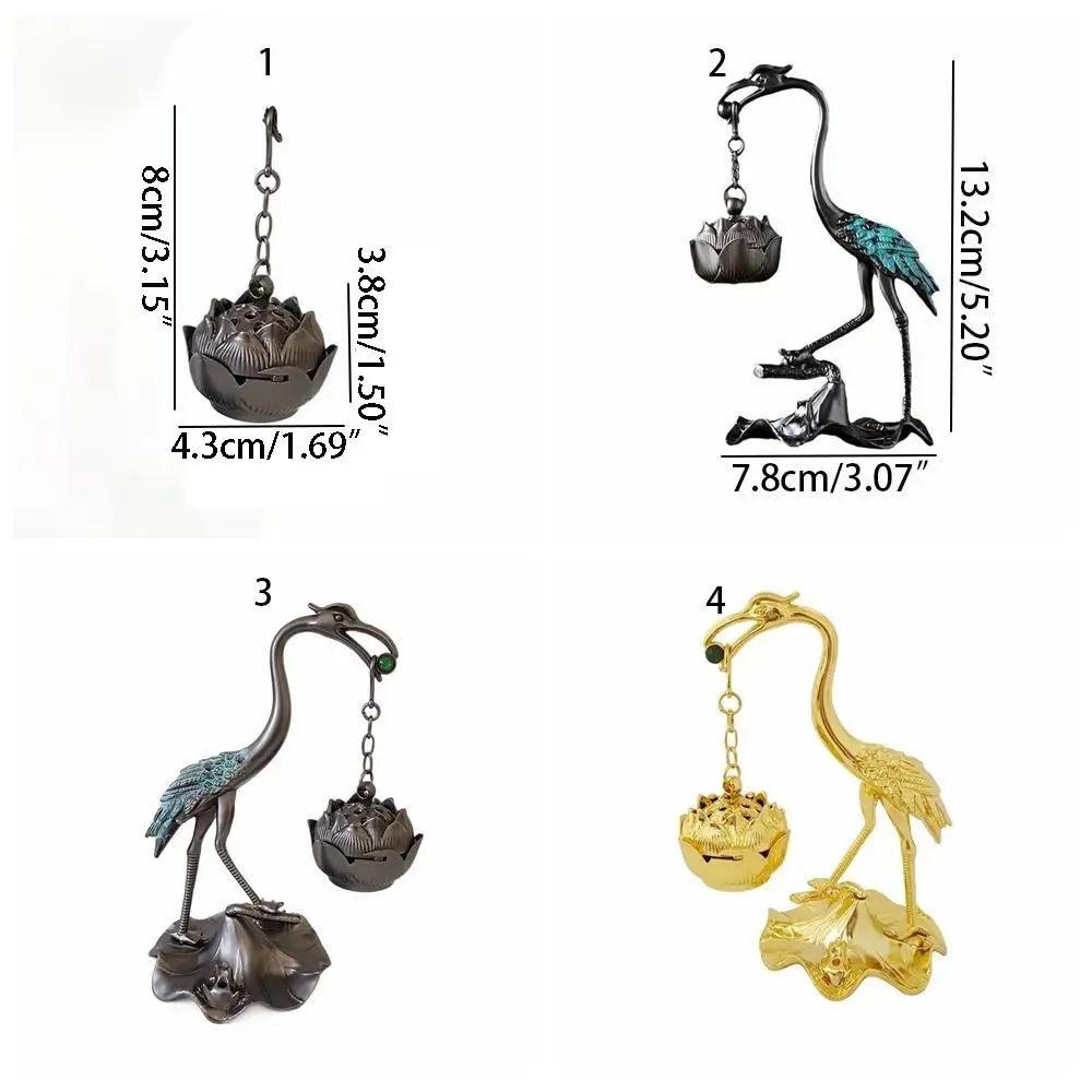 Crane Shape Crane Incense Holder Alloy Craft Handmade Lotus Crane Hanging Furnace Durable Antique Hanging Incense Tray Tea House