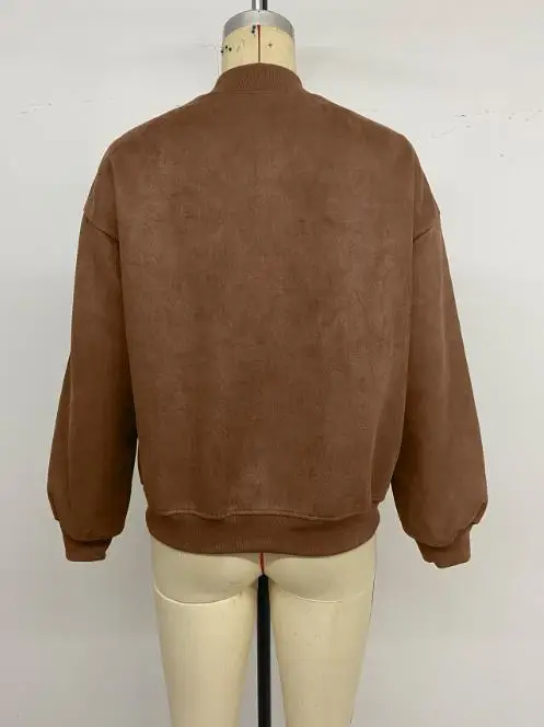 2025 خريف/شتاء جديد المرأة البيسبول طوق البريطانية المخملية الرجعية سترة غير رسمية ملابس نسائية #2