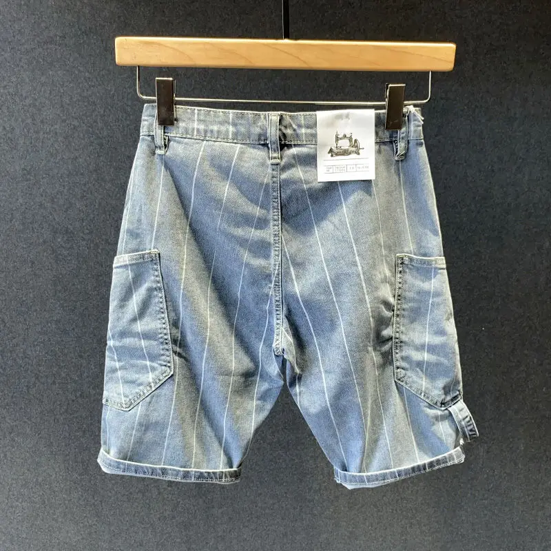 Male Denim Shorts Baggy Stripe Stretch Men\'s Short Jeans Pants Cargo Loose Graphic Wide Xl Y2k Fashion New In With Vintage