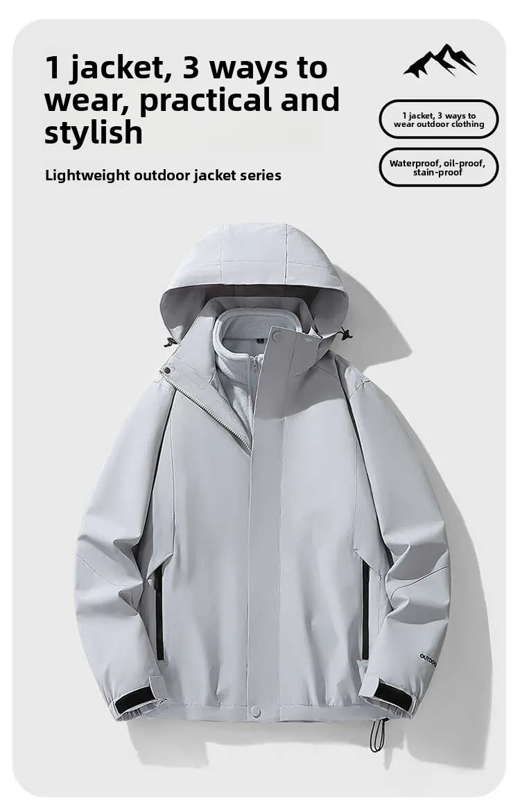 

New Fashionable Detachable Inner Three-in-One Outdoor Jacket Hooded Casual Coat for Men And Women Standard Fit Long Sleeve