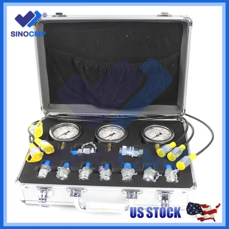 

Excavator Hydraulic Pressure Gauge Test Kit w/ 3 Gauges 25Mpa/40Mpa/60Mpa Diagnostic Tool, Sliver Plastic box 1 year warranty