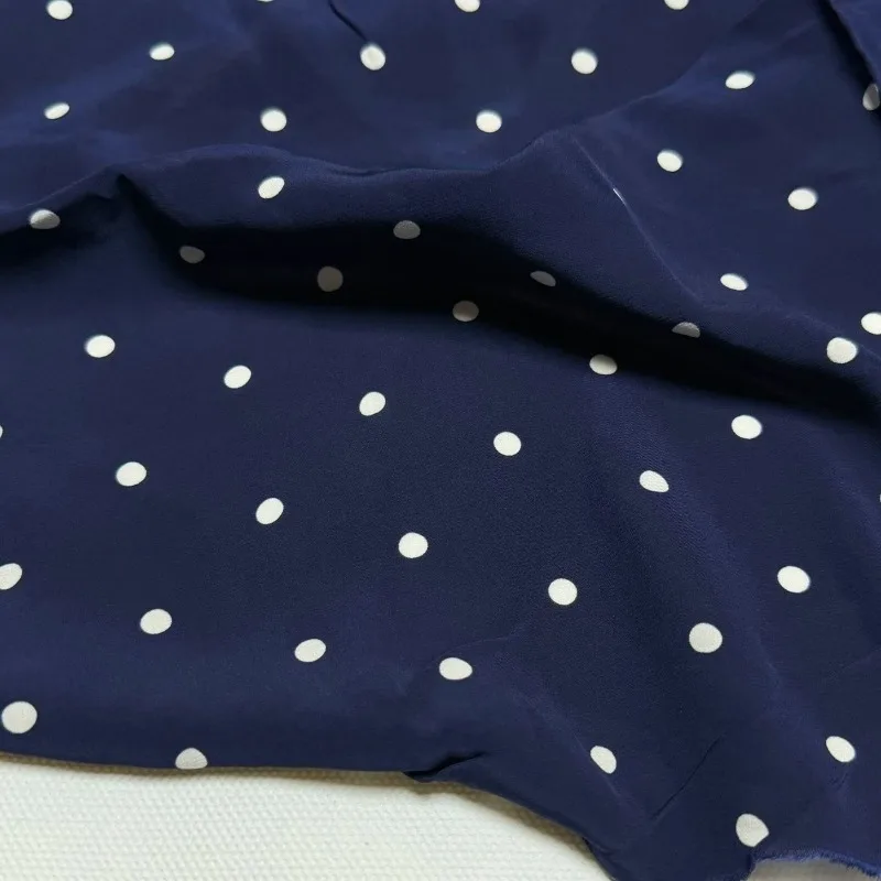 Navy Polka Dot Mercerized Linen Fabric Breathable Drapey French Style for Spring Summer Shirt Dress DIY Sewing Accessories