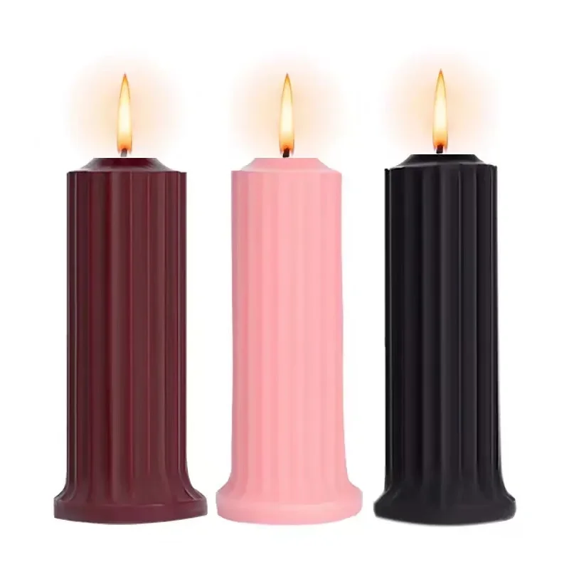 Handgefertigte Sojabohnenkerze mit niedriger Temperatur 48 ℃   Tropfen-Duftkerze, römische Stumpenkerze, Blumen-Duftkerze, Stick, rot, schwarz