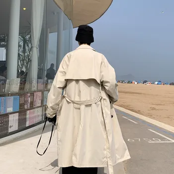 Men's Korean-Style Long Trench Coat 4 Spring Trench Coat Mens Korean Style Male Streetwear Windbreaker Trenchcoat Men Solid Coats for Men Casual Loose Long Overcoat 4