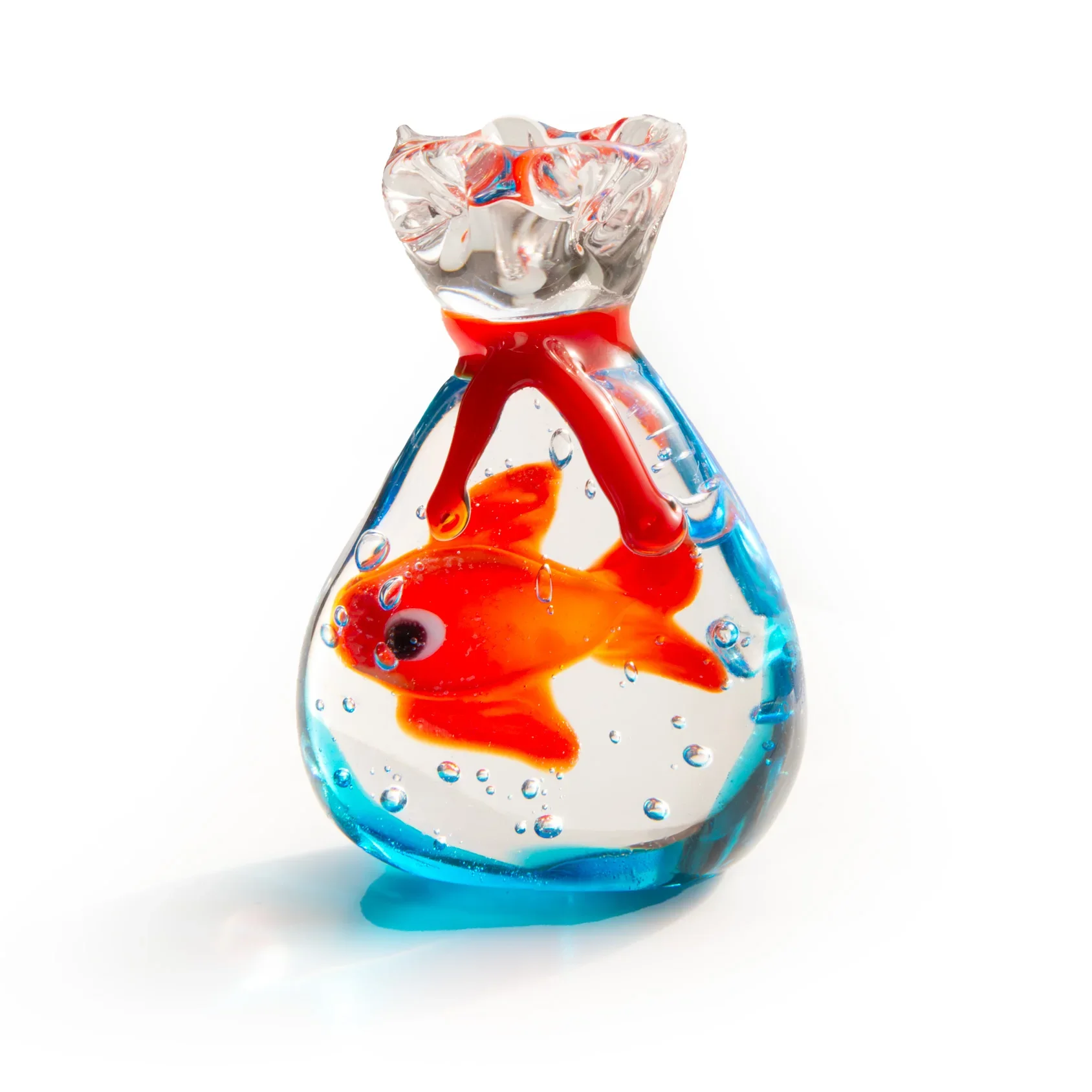 Fish in a Bag: KANGMING Hand-blown Glass Miniature Ornament,Home Decoration Accessories and Living Room Figurine Gift