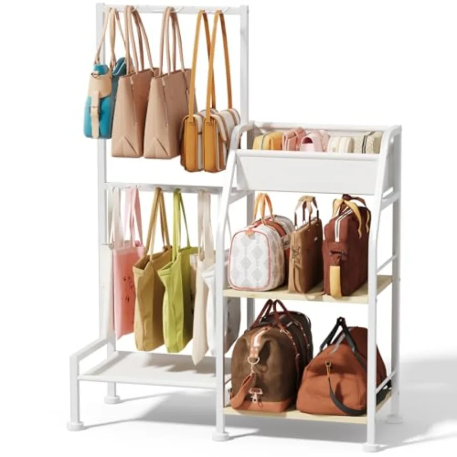 

Purse Organizer for Women - 3-Tier Storage Stand and 12 Fixed Hooks, Visible Backpack Storage, Space-Saving Bag Organizer Rack