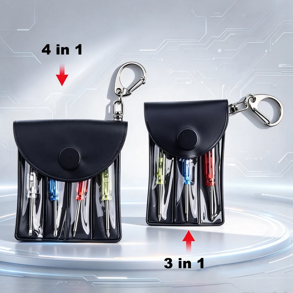Mini Screwdriver Set with Leather Keychain Y-Type Flat Phillips Bits for Digital Product Repair Tools with Storage Bag Hanging