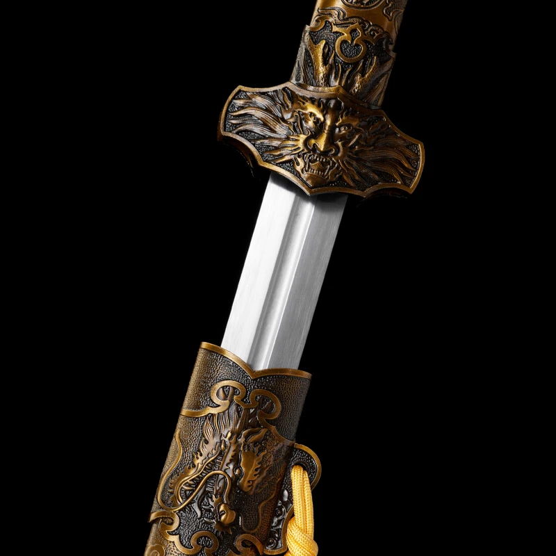 Chinese Tang Jian Battle Staff Sword T10 Steel Blade Sharp Real Handmade Japanese Samurai Swords Metal Dragon Saya Kongfu Katana