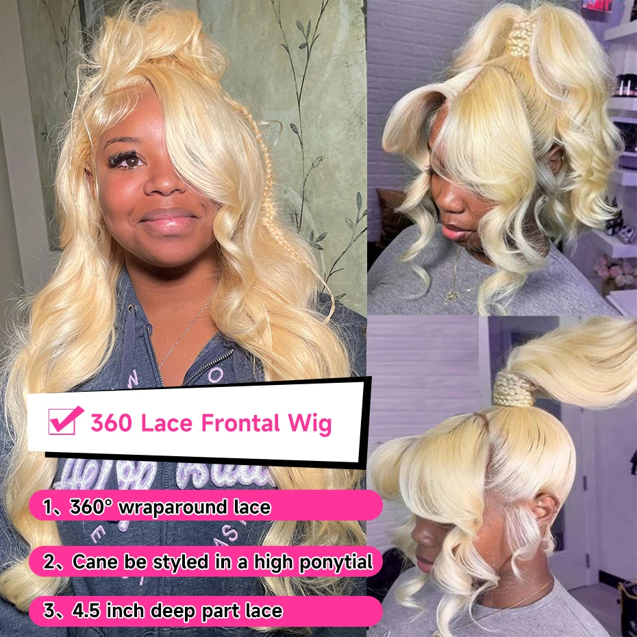 360 Full Lace Wig Human Hair Pre Plucked 613 Honey Blonde Lace Front Wig Brazilian Body Wave High Ponytail Human Hair 30 40 inch