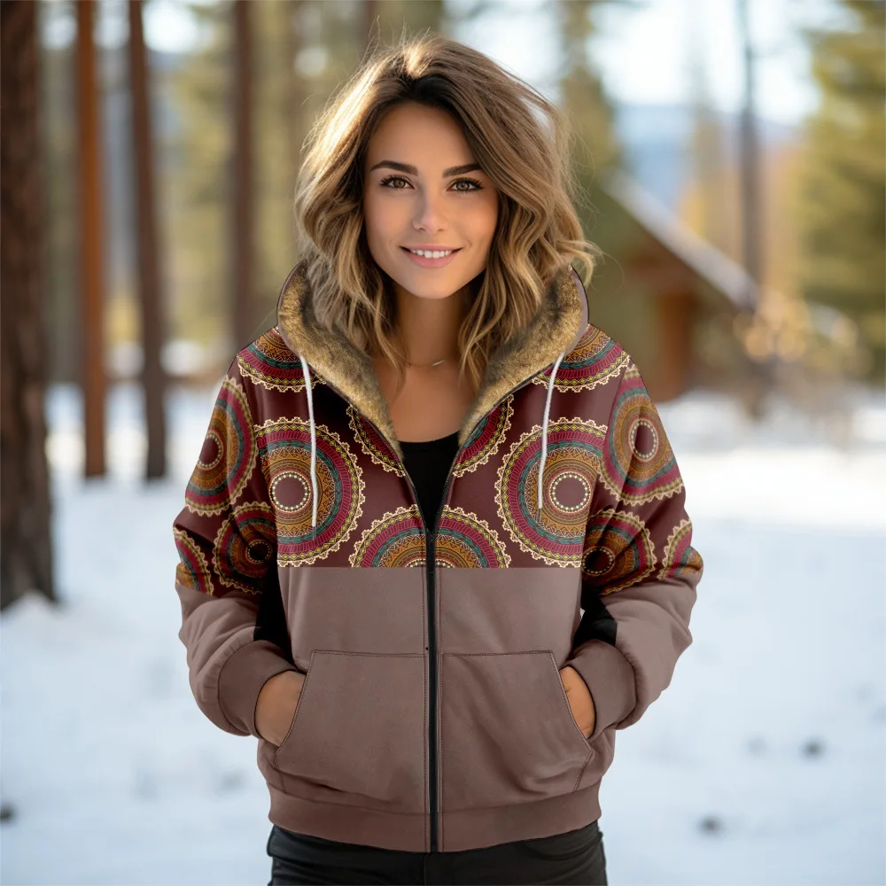 Women Coats Jackets Cardigans Printed Outdoors Aztecs Geometric Graphics Fleece Winter Warm Casual Streetwear Female Clothing