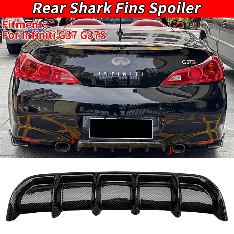 

For Infiniti G35 G37 G37S Car Rear Bumper Lip Diffuser Shark Fins Spoiler Body Kit Protector Carbon Fiber Look Auto Accessories