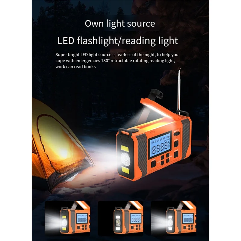 -A25M noodweerradio, 10000 mAh weerwaarschuwingsradio op zonne-energie, handslinger en opgeladen via USB, AM/FM-radio, eenvoudig te gebruiken D