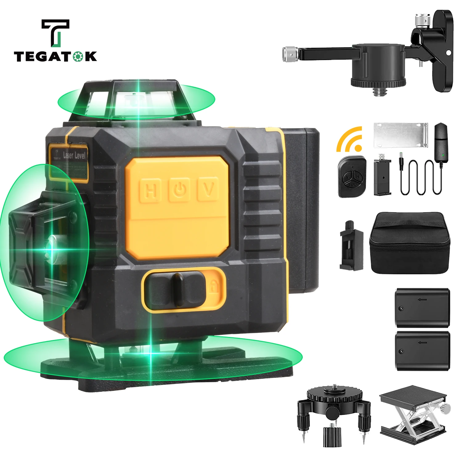 Self-leveling Machine 4D Tegatok 16 Lines Laser Level Rechargeable Lithium Battery Leveling Tool with replacement (parts)