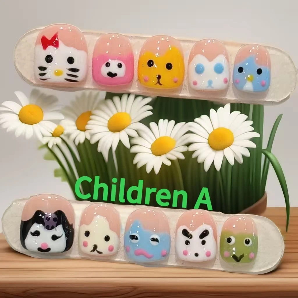 10PCS [Children's Armor] Cartoon Cute Hand-Drawn Small Animal Cat Nail Art for Children aged 3-12 years old With 4-PIECE Tools