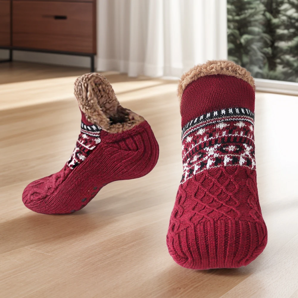 Winter Indoor Home Slippers Socks Floor Socks Knitted Adult Sock Home Bedroom Sleeping Sock Non-slip Fuzzy Socks for Christmas