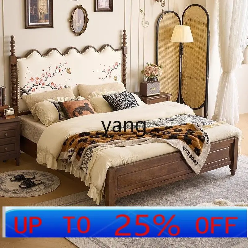

LMM simple master bedroom large bed 1.8 retro antique double bed wooden wedding bed storage