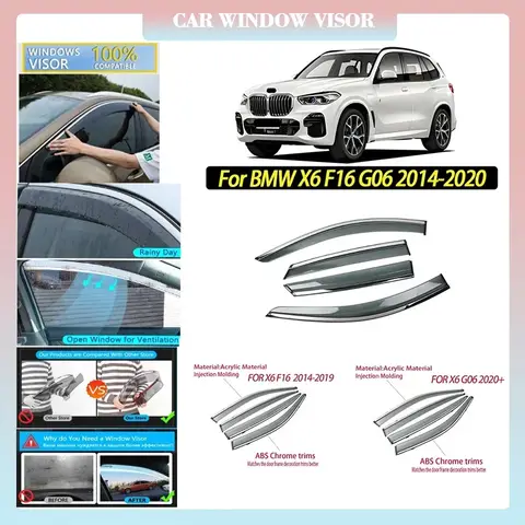 자동차 윈도우 바이저, BMW X6 E71 F16 G06 2014-2019 2020-IN 디플렉터 윈도우 레인 가드, 비바람 막이 태양 레인 가드, 자동차 부품