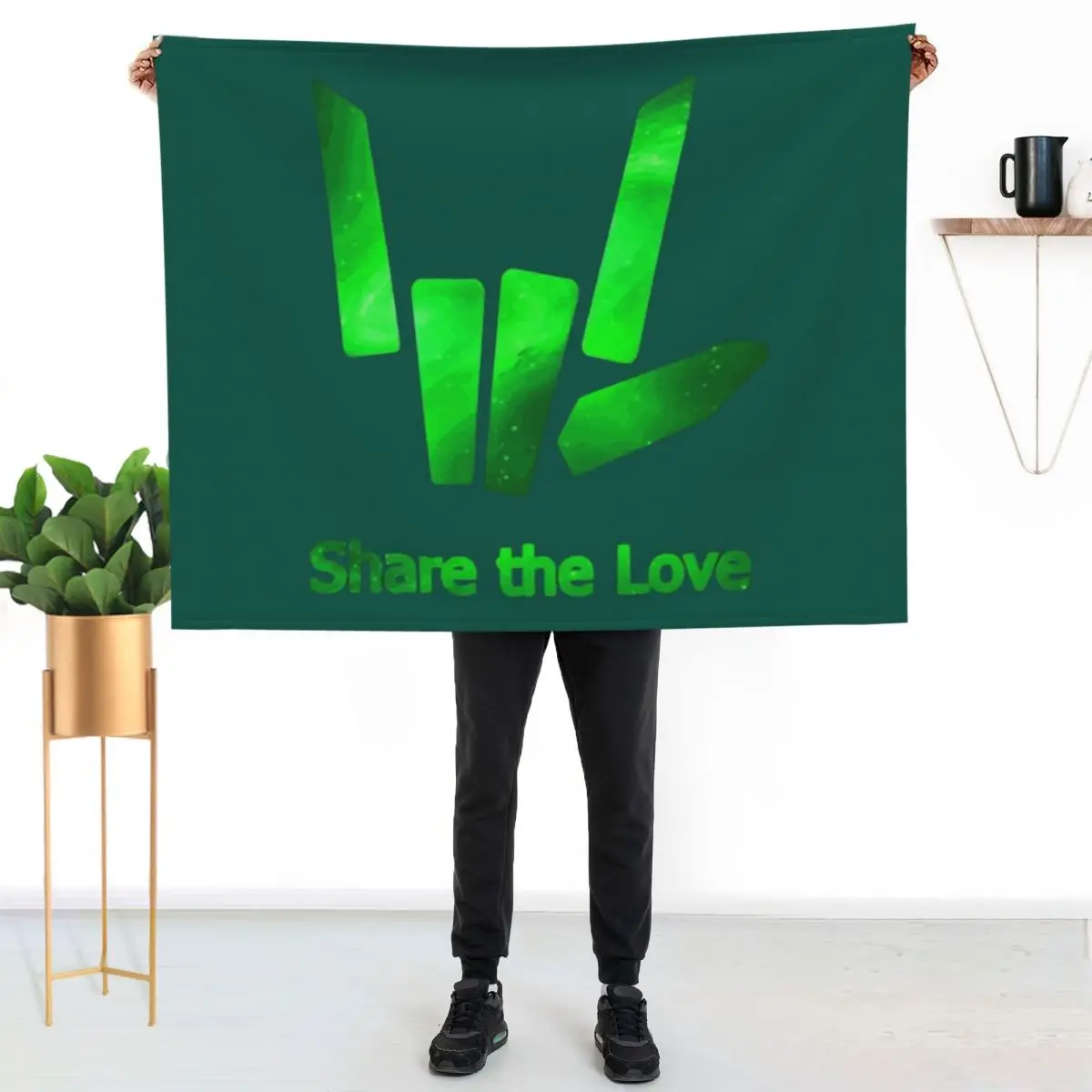 High quality Kids Share The Love Green Galaxy Logo Throw Blanket Picnic for babies Giant Sofa Bed heavy to sleep Shaggy Blankets