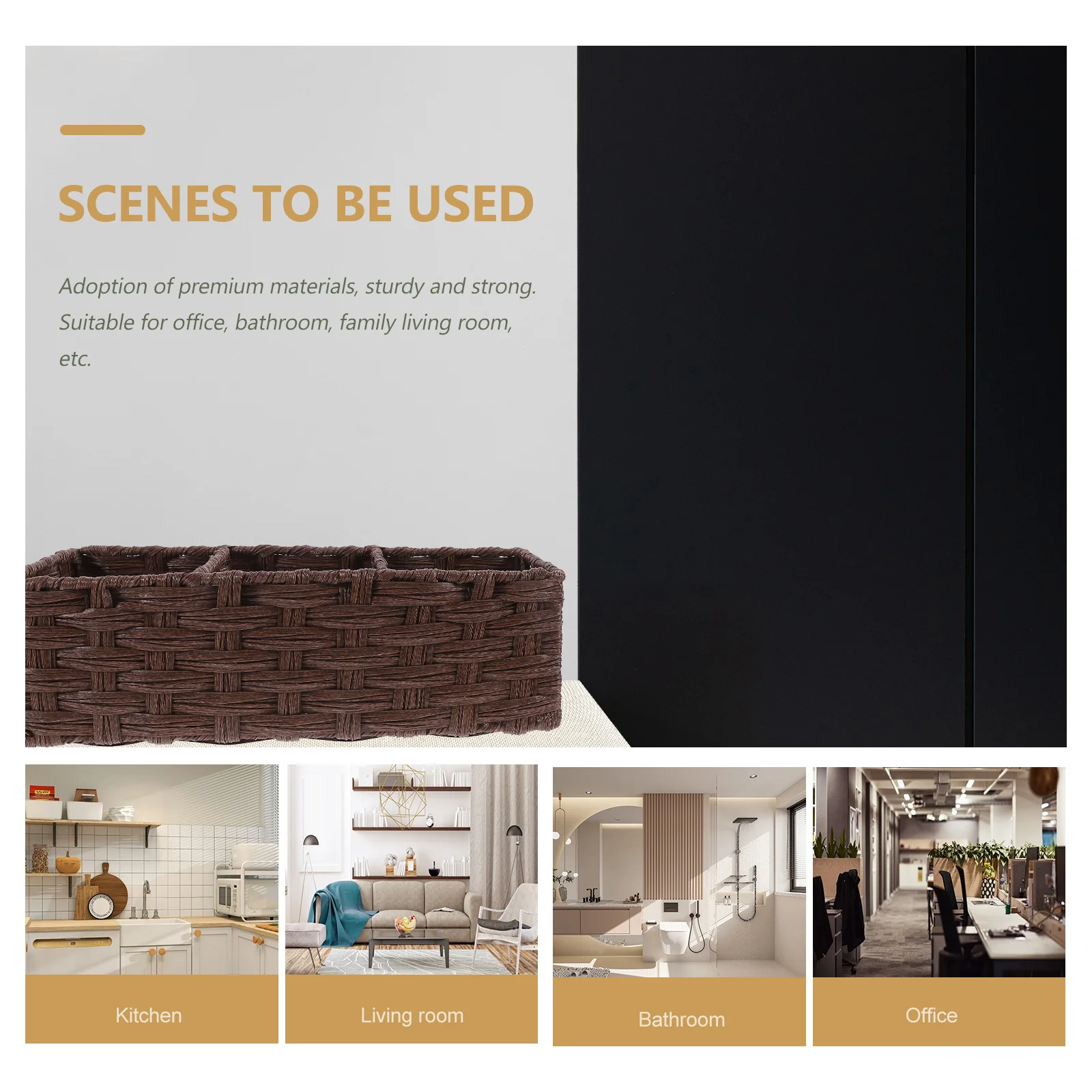 

Woven Storage Basket Imitation Rattan Multi Compartment Organizer For Desktop Home Kitchen Office Dorm Sundries Container