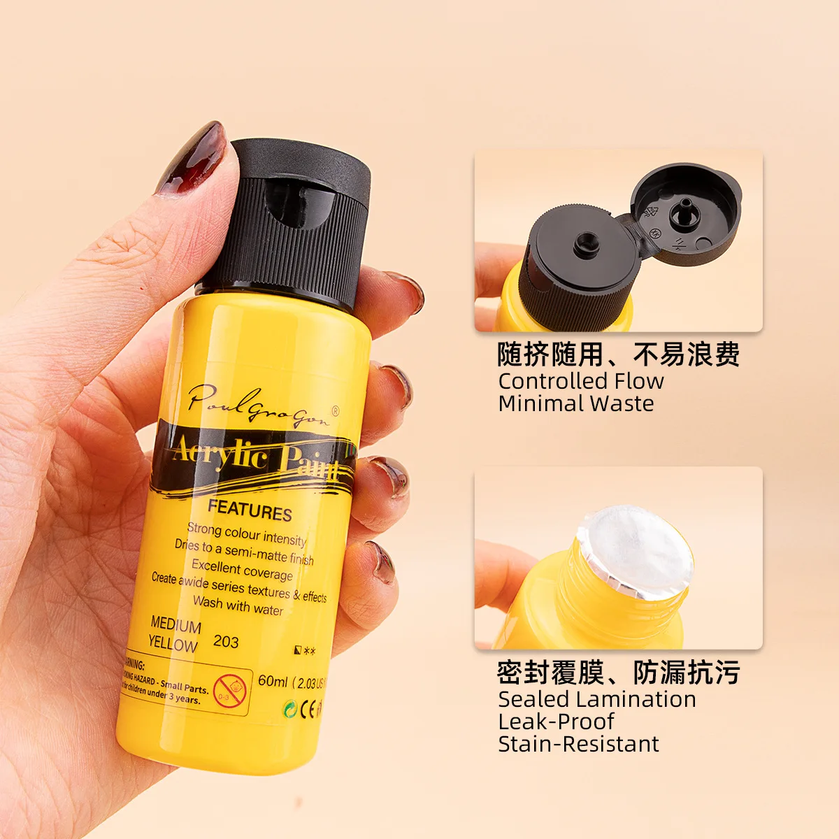 6 Colors 60ml Acrylic Paint Set Waterproof Heavy Body Pigment for Canvas Wall Rock DIY Hand Painting Art Craft Supplies