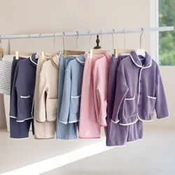 Autumn Winter Children's Sleepwear Set Loose Cozy Fleece Boys Girls Loungewear Warm Pajamas for Kids 4-10 Years Teenage Pyjamas