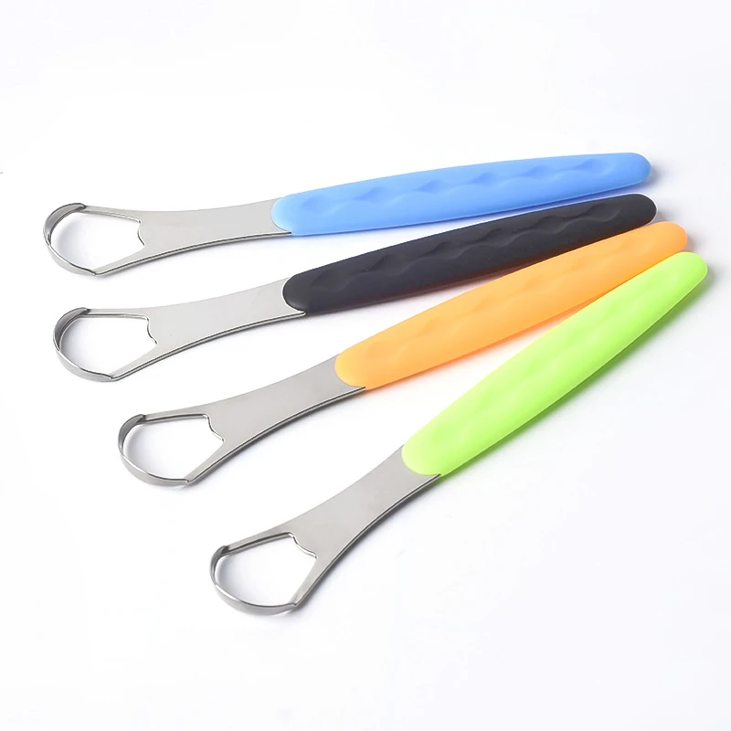 Portable Tongue Cleaner Tongue Scraper Reusable Stainless Steel Oral Mouth Brush travel case Black/Blue/Green Non-slip handle