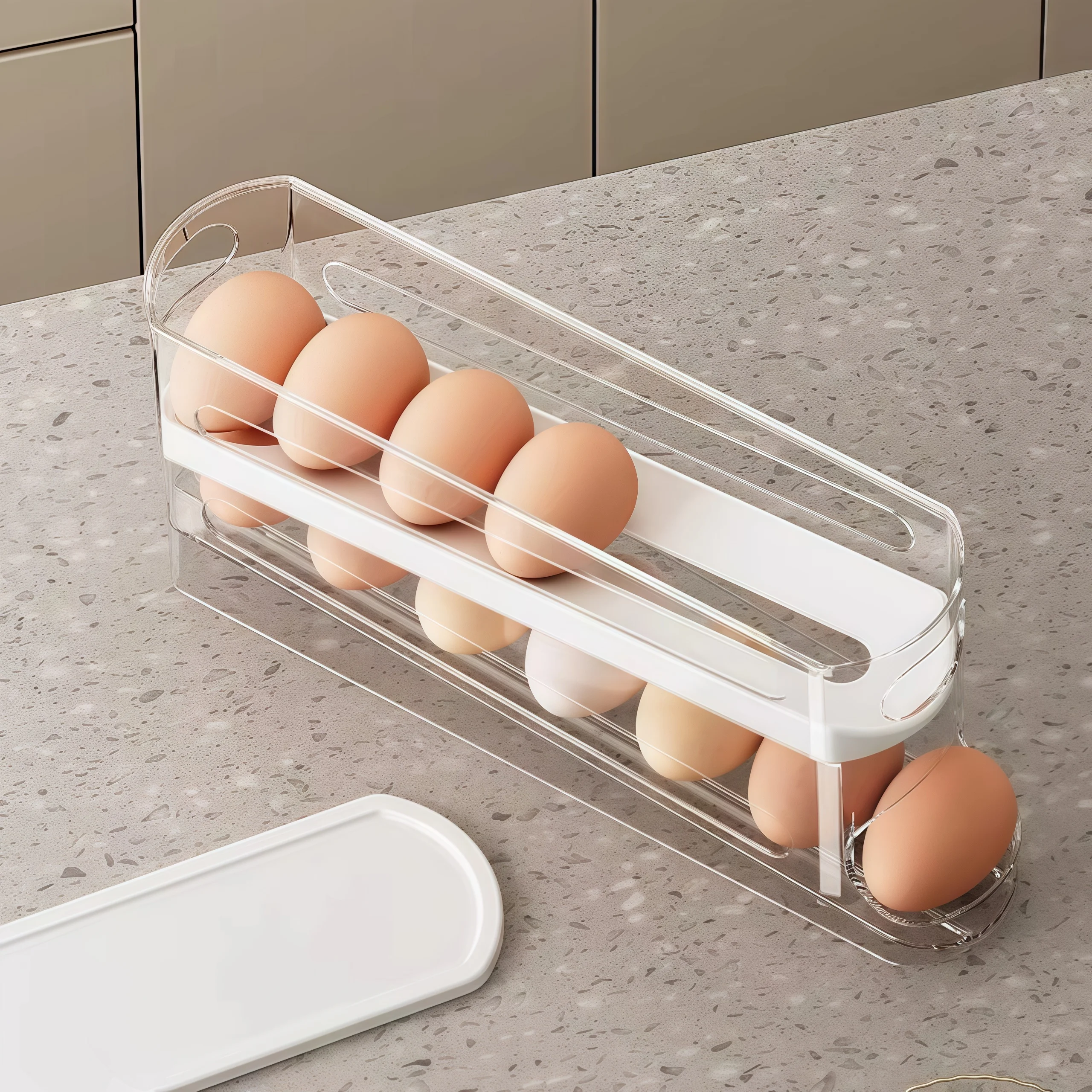 Double Layer Rolling Egg Dispenser Refrigerator Egg Storage Box Automatic Scrolling Egg Holder Household Large Capacity Kitchen