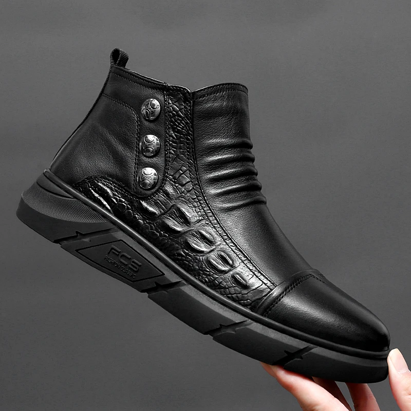 

Men's High-Top Boots: British Style Thickened Sole Genuine Leather Indestructible Work Boots, Couple Big Yellow Boots for Men an