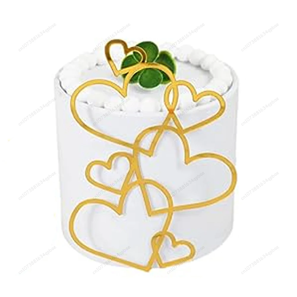 Wedding Cake Topper Gold Silver Love Heart Cake Decoration Valentine\'s Day Gift Dessert Decoration Acrylic Cupcake Toppers