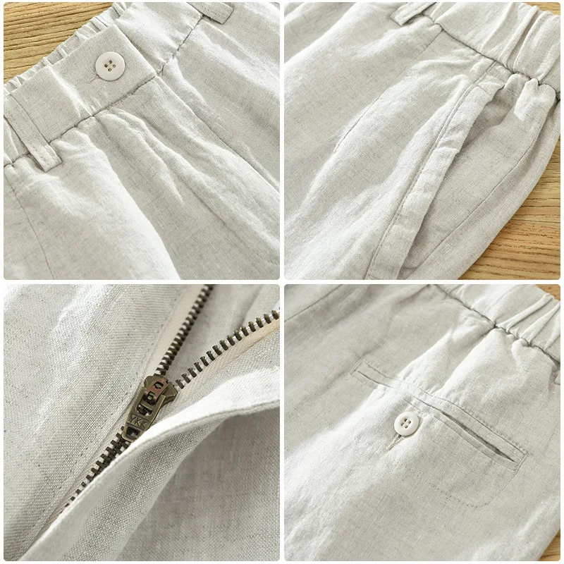 Summer Retro Linen Cargo Straight Pocket Shorts Men Fashion Solid Outdoor Breathable Male Casual Brand Clothing