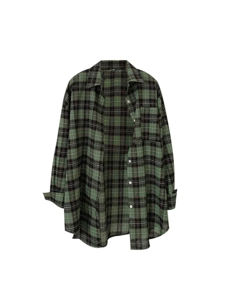 

Retro Classic Plaid Design Women Baggy Shirt Turn-down Collar Long Sleeve Female Blouses Spring Summer BF Vintage Oversize Chic