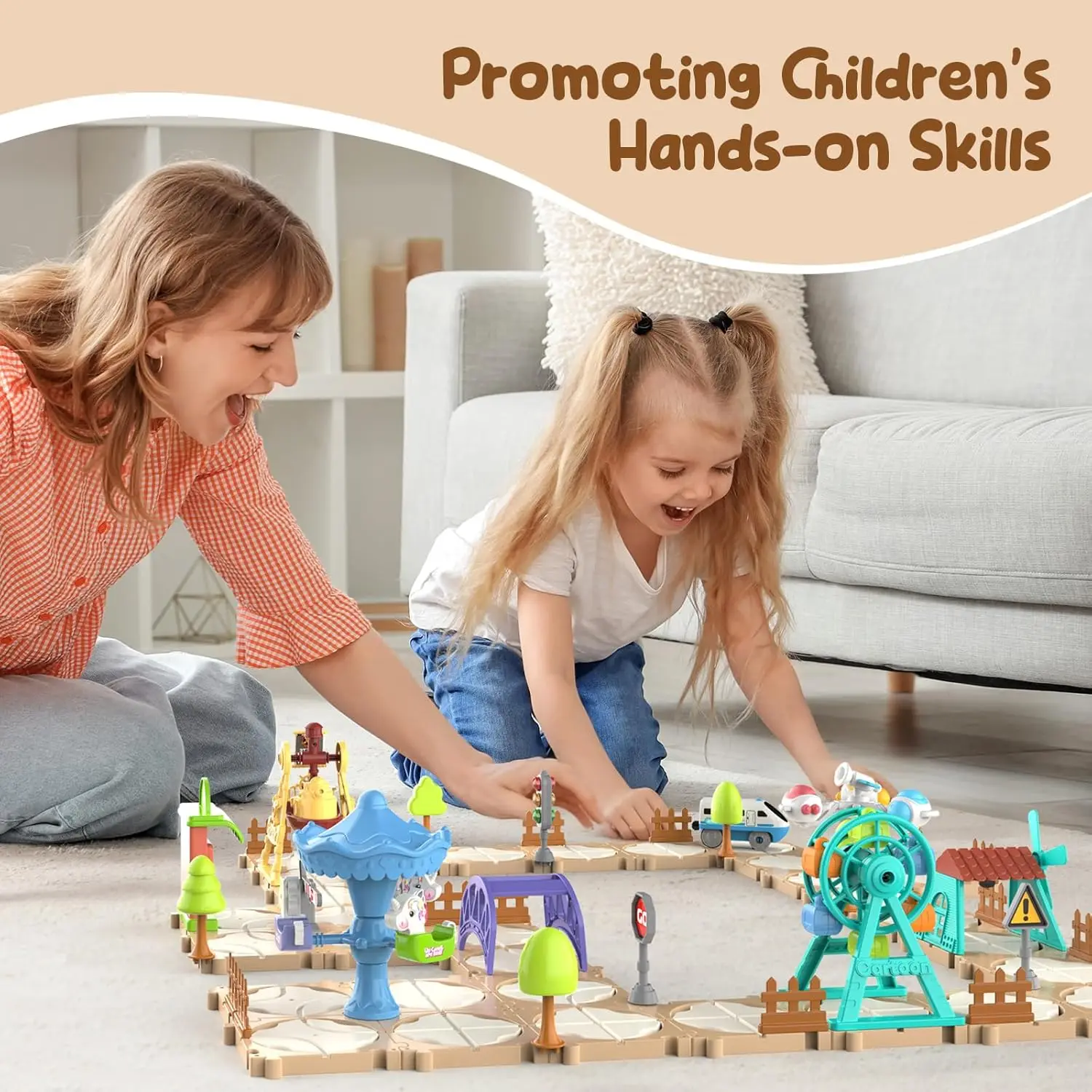 DIY Puzzle Track Car Set Assembling Scene Rail Train Learning Logic Road Board Games Educational Toy Kid Boy Birthday Gifts view 3