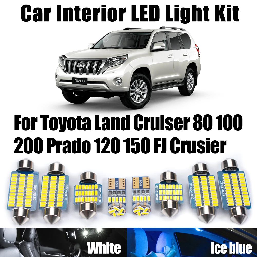 LED Interior Map Dome Reading Light For Toyota Land Cruiser 80 100 200 Prado 120 150 FJ Crusier Canbus Accessories Led Bulbs Set