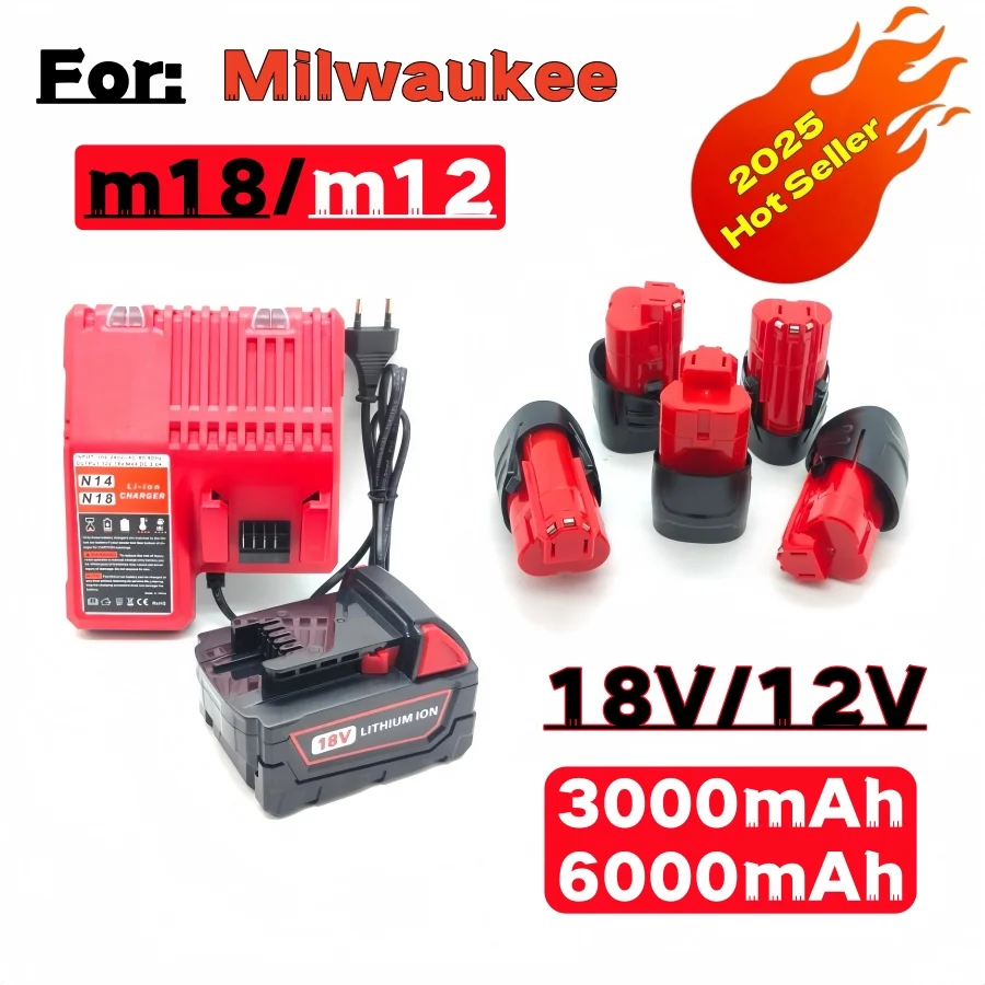 

18V/12V compatible with Milwaukee cordless tool batteries, compatible with M18/M12 XC series models: 48-11-2410, 48-11-2420