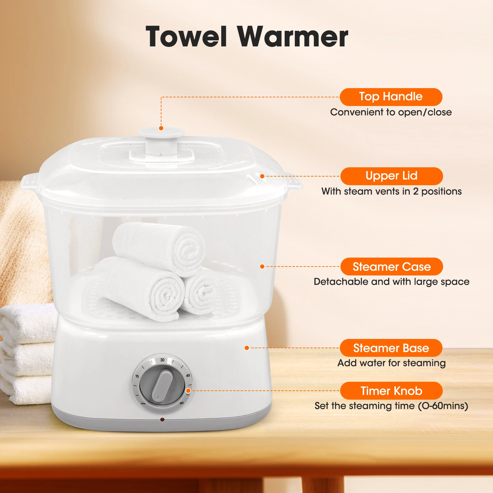 Towel Steamer with Towel Clip Hot Towel Warmer Fast Heating 3L Beauty Towel Warmer for Spa Facials Barber Salon Home Use