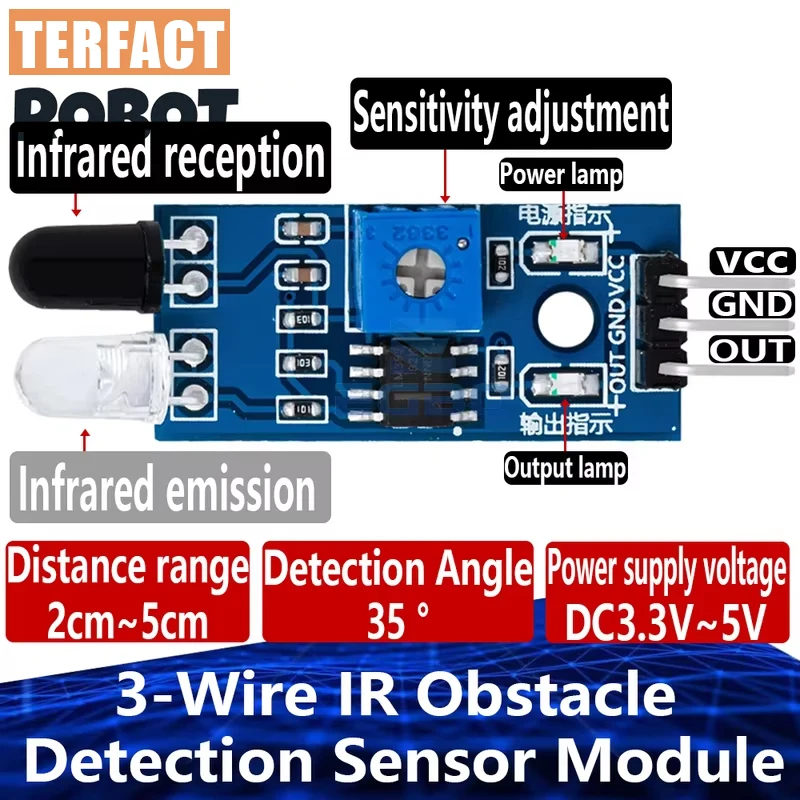 3-Wire IR Obstacle Detection Sensor Module: Reflective Photoelectric Technology – For Arduino/Raspberry Pi
