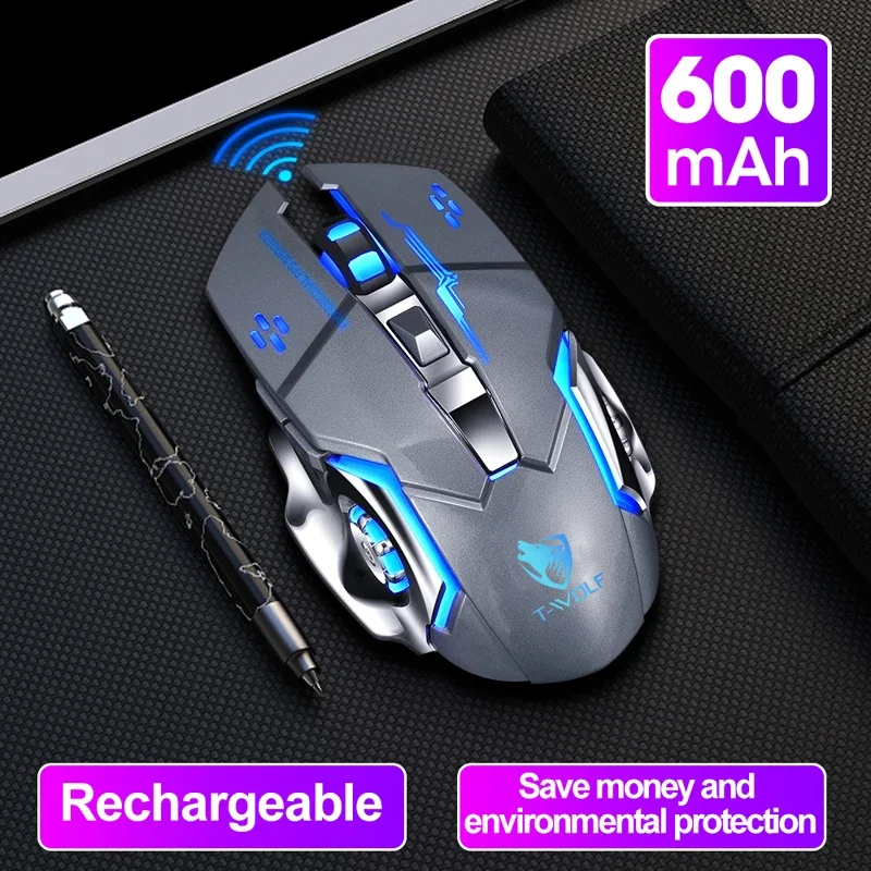 ใหม่ไร้สายชาร์จเมาส์สําหรับเล่นเกม Mute Backlit Mouse Mechanical Ergonomic Optical อุปกรณ์เสริมคอมพิวเตอร์สําหรับ PC แล็ปท็อป