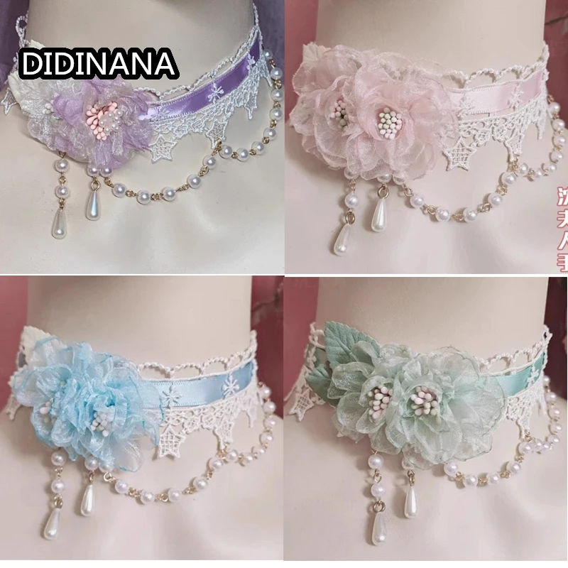 Collar de fiesta de té de boda con flores preciosas de Lolita, Collar de encaje JK, Collar de serie de hadas de flores para mujer, Gargantilla Retro europea