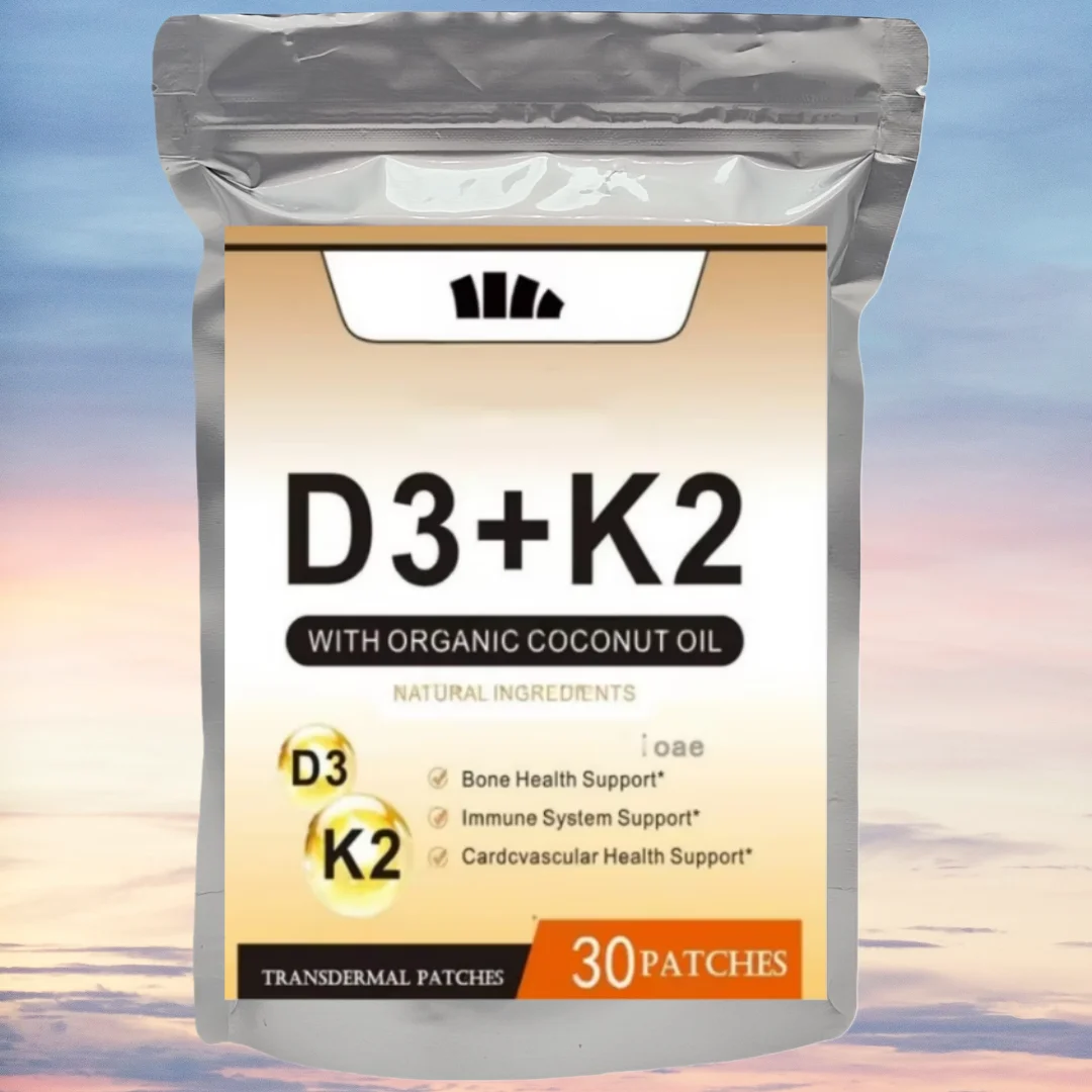 

30 трансдермальных пластырей с витаминами K2 + D3, содержащие комплекс витаминов D и K, премиум-биотин и фолиевая кислота