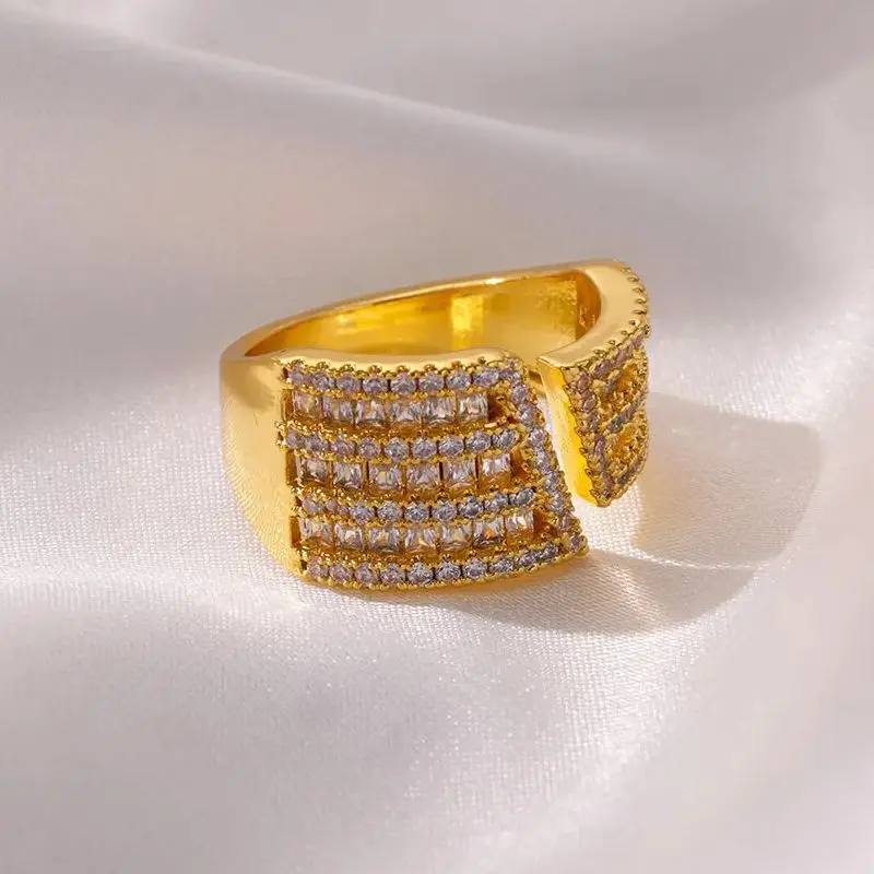 Anelli con zirconi geometrici vintage per donna Anello da dito aperto punk color oro in acciaio inossidabile Gioielli da sposa estetici bague femme