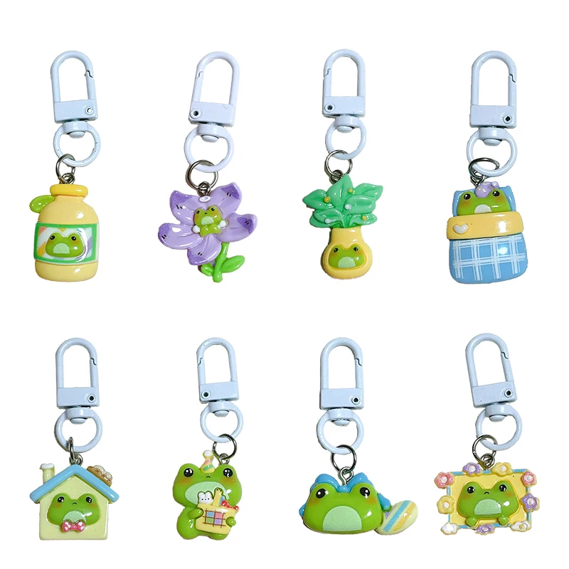 Cartoon Frog Chaveiro, Vaso De Casa Bonito, Photo Frame Pingente, Chaveiro Do Carro, Encantos De Mochila, Saco Decoração Acessórios