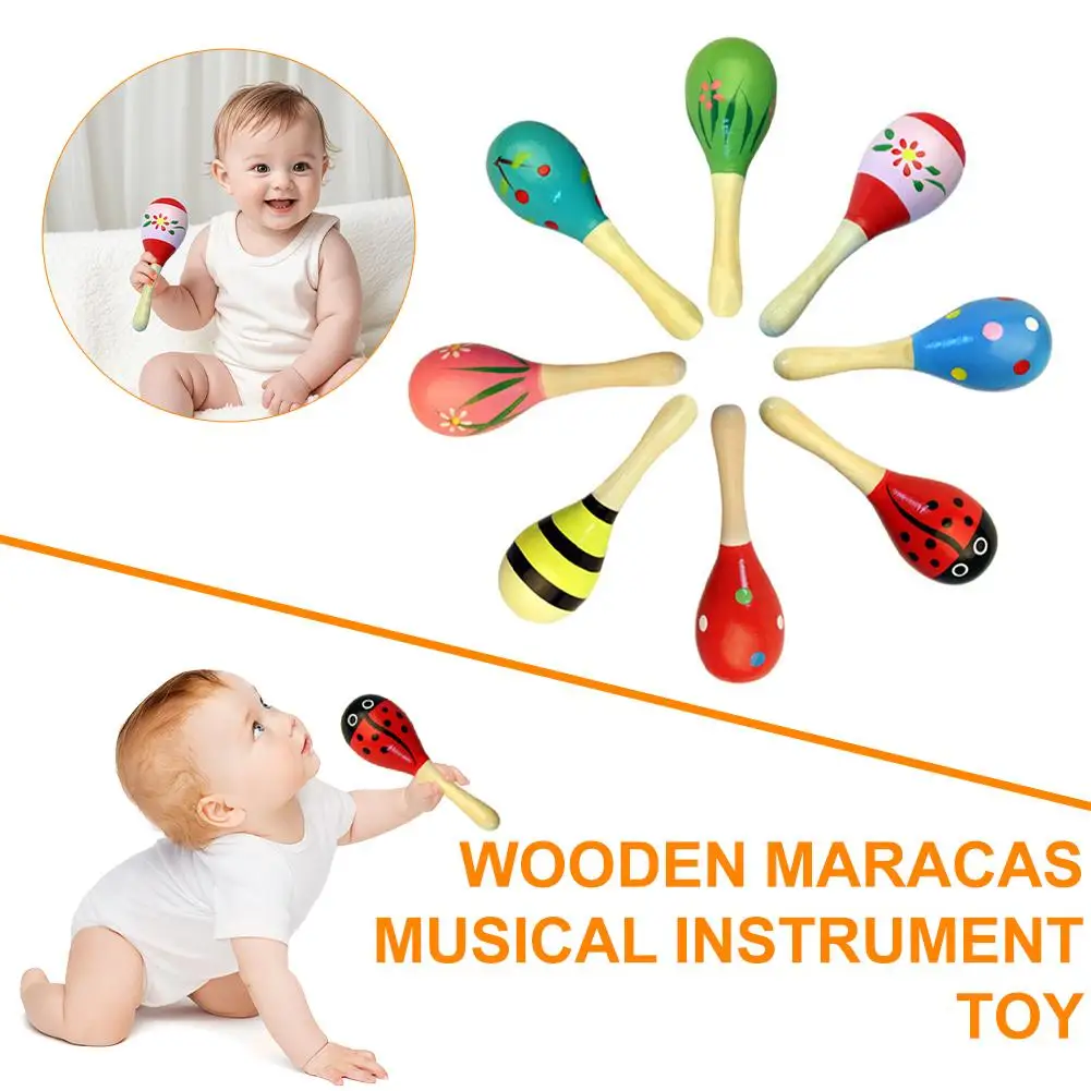Holz Maracas Musical Instrument Spielzeug Bunte Cartoon Rasseln Sand Baby Spielzeug Hammer Praxis Maraca Infant Spielen Hören C3W2