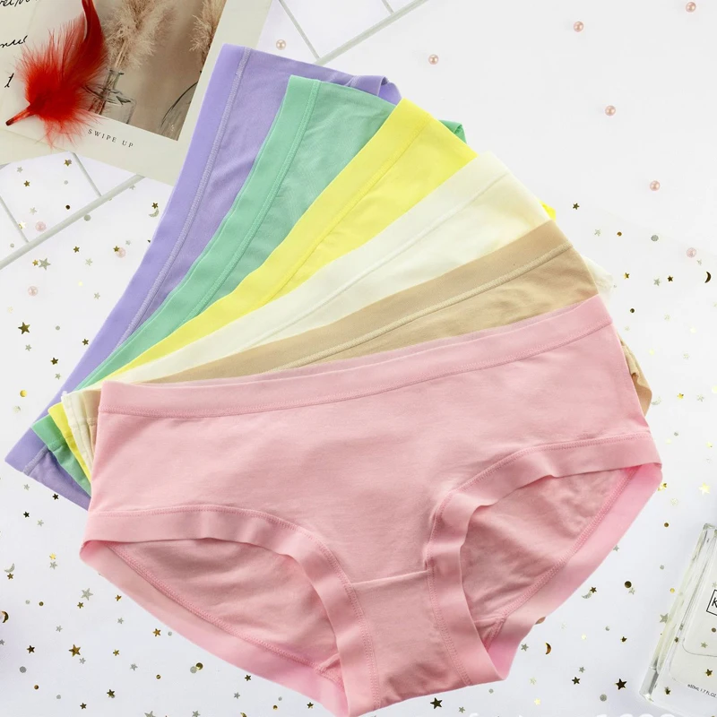 6PPCS Underwear Modal Low Waist Women Panties Briefs Candy Color Simple Soft Bikini Tangas Panties Lingerie Tanga