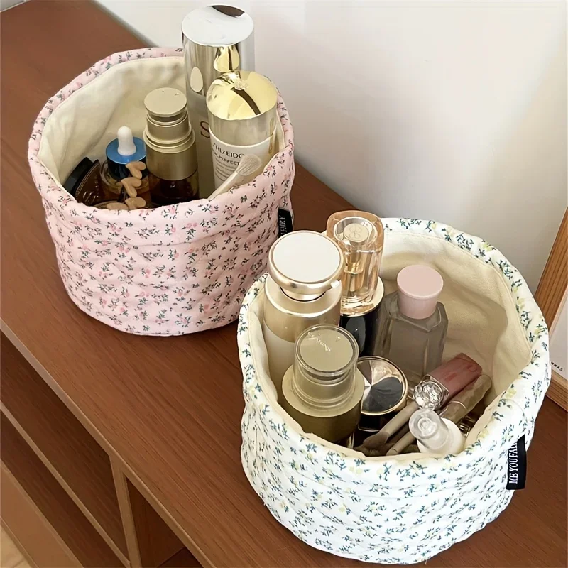 

Портативная корзина для хранения косметики в деревенском стиле, настольный органайзер-ведро с дизайном «разбитый цветок»