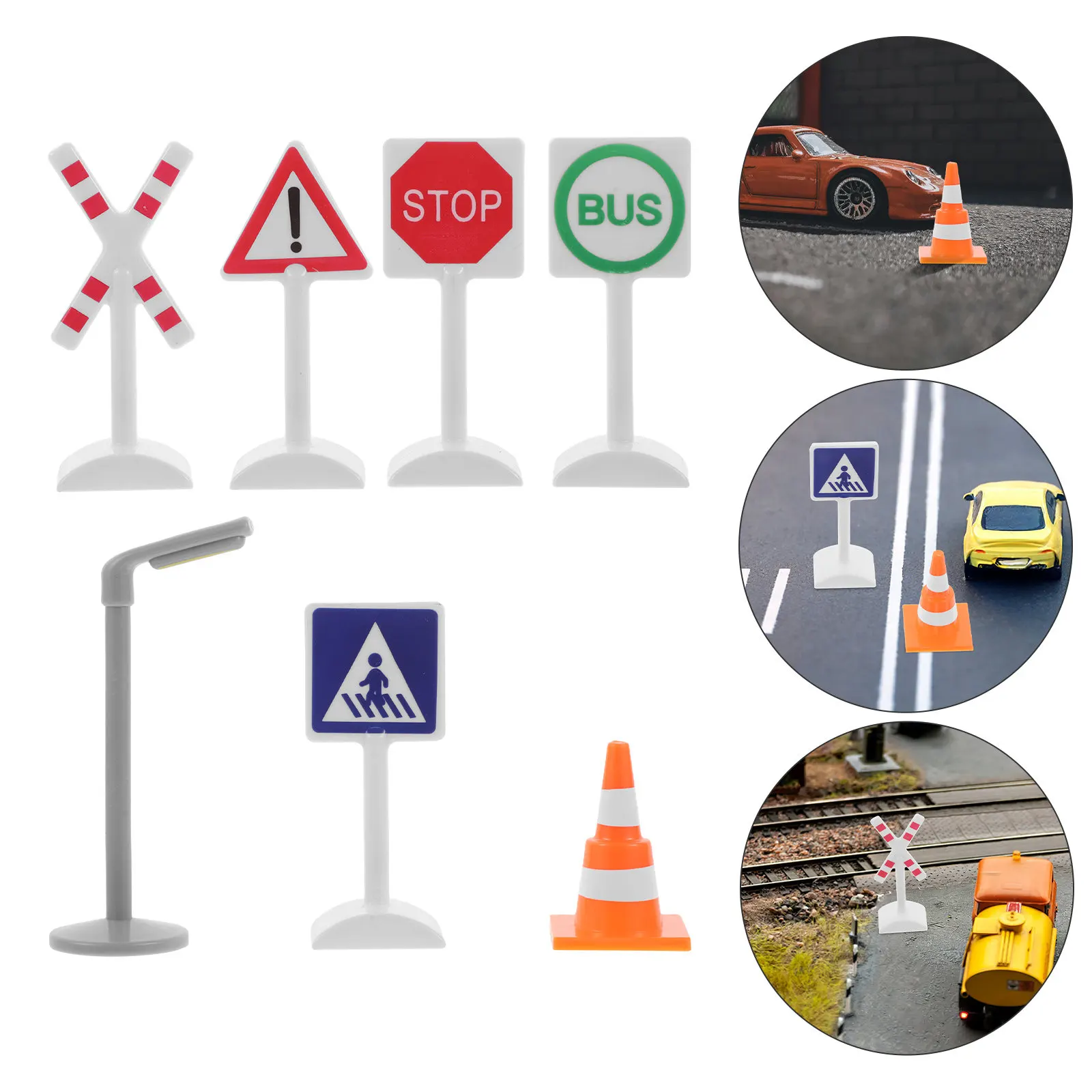 

7Pcs Road Sign Playset Train Track Accessories Educational Traffic Light Set Kids Creative Bonding Train Table