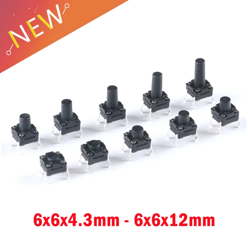 10pcs DIP 4pin 6x6x4.3/5/6/7/8/9/10 mm Tactile Push Button Switches Height: 4.3 5~12MM 4P waterproof 6x6 Key switch