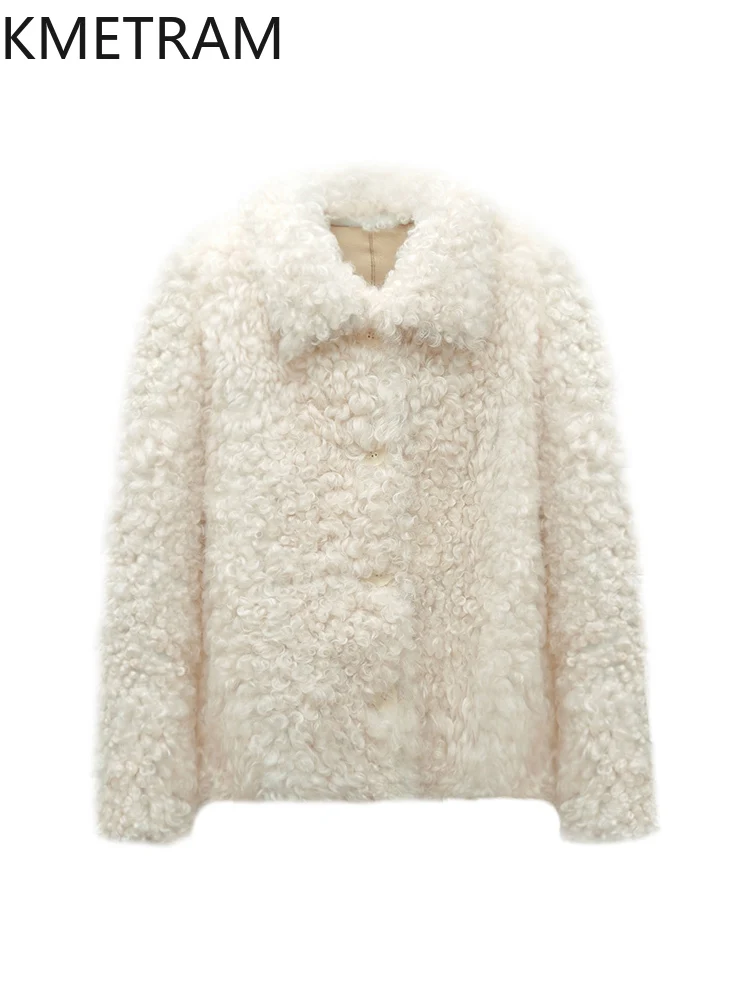 100% Natural Tuscany Wool Sheepskin Double Faced Fur Jacket Woman Luxury Beige Real Fur Coat Women Winter Clothes Fourrure 2025