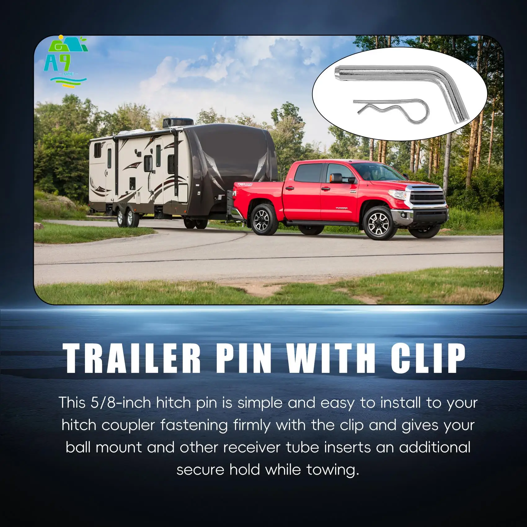 A09E-Trailer Hitch Pin And Clip 5/8-Inch Diameter Heavy Duty Trailer Hitch For 2 Inch Diameter Receiver Hitch Ball Mount