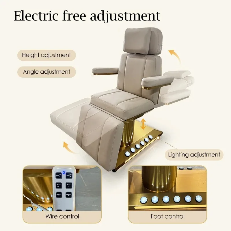 Premium 4 Motor Luxury Curved Beauty Bed Premium Reclining Backrest Adjustable Foot Pedal Stainless Steel